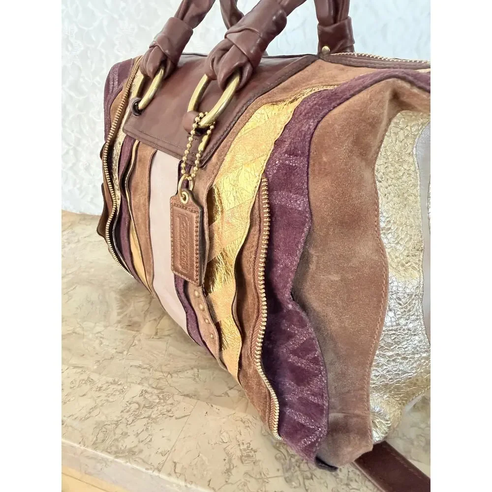 Limited edition Coach Vintahd Coach Suede Leather Patchwork Satchel shoulder Bag